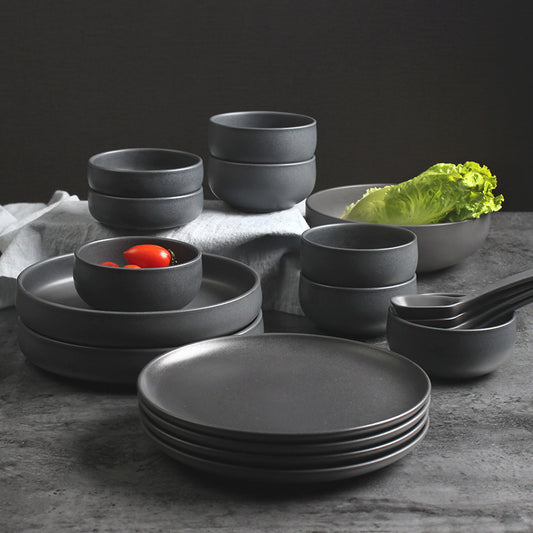 Nordic Ceramic Black Bowls and Plates