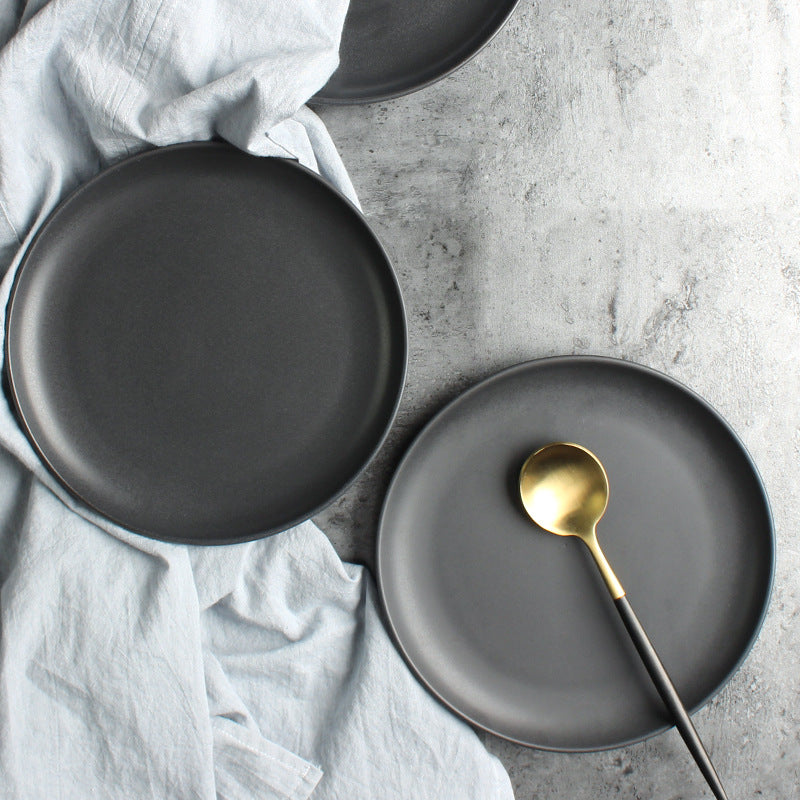 Nordic Ceramic Black Bowls and Plates